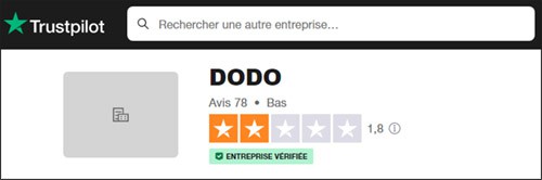 Avis clients sur la marque DODO via Trustpilot