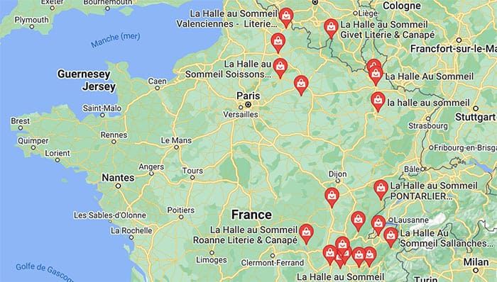 Carte de France pour les magasins Hall au sommeil